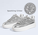 Load image into Gallery viewer, LUCKY STEP Platform Glitter Sneakers for Women Fashion Sparkly Bling Shiny Low Top Tennis Sneakers Faux Leather Casual Walking Shoes(Silver Glitter,10)
