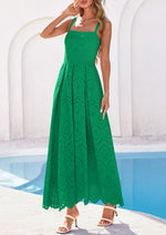 Load image into Gallery viewer, PRETTYGARDEN Womens Sleeveless Maxi Summer Dresses 2026 Hollow Out Eyelet Square Neck Ruffle Flowy Beach Vacation Sundress (Green,Medium)
