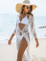 Load image into Gallery viewer, Blooming Jelly Womens Bathing Suit Cover Up 3/4 Sleeve Mesh Swimsuit Coverup Long Floral Beach Lace Kimono Summer Cardigan (One Size, White)
