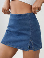 Load image into Gallery viewer, ANRABESS Jean Skorts for Women High Waisted Side Slit Summer Casual Mini Skirts Y2K Trendy Stretch Denim Shorts Deep Blue Medium
