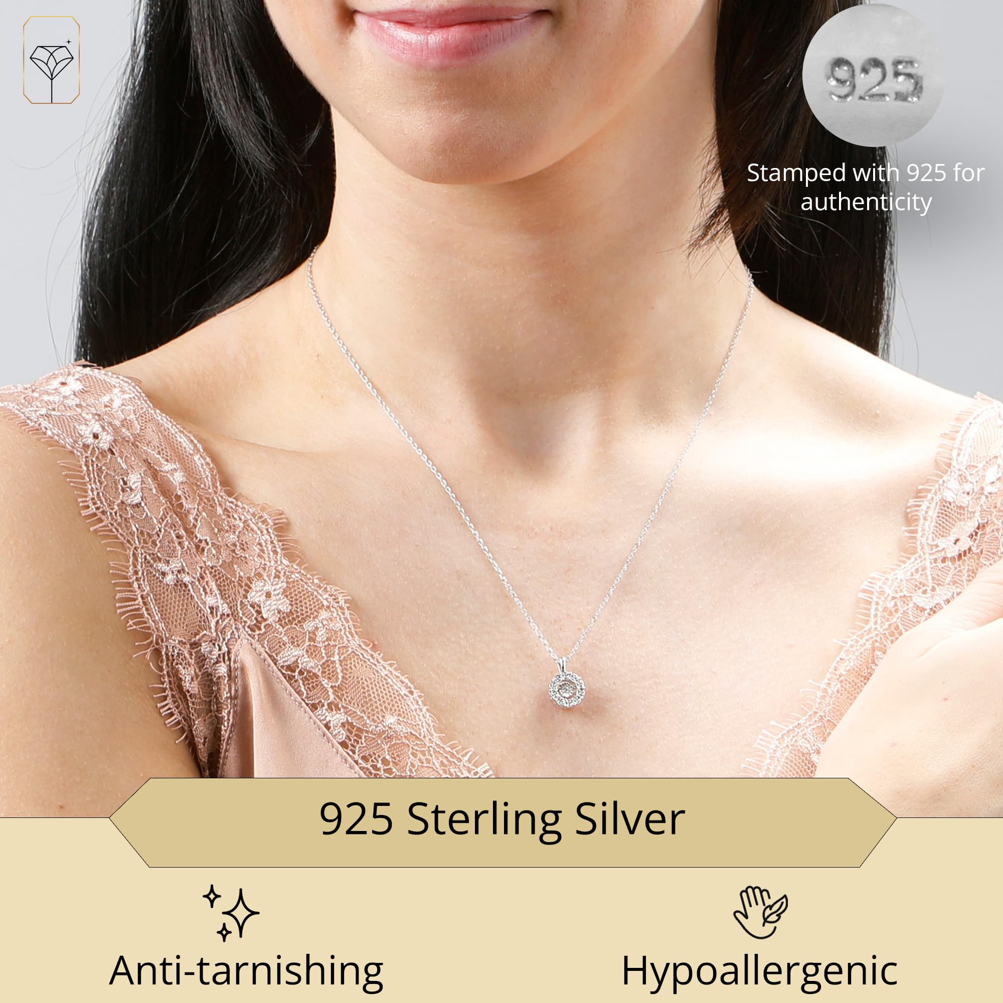 Sterling Silver Dancing Diamond Accent Circle Pendant Necklace
