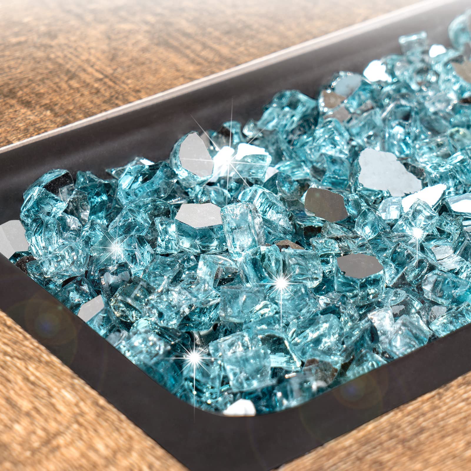 GASPRO 20 lbs Fire Glass for Propane Fire Pit, 1/2-Inch Reflective Fireplace Glass Rocks for Fire Pit Table, Caribbean Blue