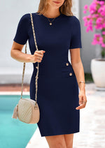 Load image into Gallery viewer, PRETTYGARDEN Womens Spring Dresses 2025 Summer Work Business Casual Bodycon Short Sleeve Sweater Cocktail Sheath Dress(Dark Blue,Small)
