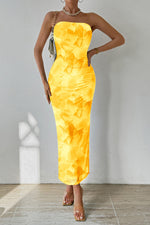 Load image into Gallery viewer, PRETTYGARDEN Women&#39;s Summer Maxi Bodycon Dresses Strapless Tube Top Printed Long Party Club Slit Dress (Floral Yellow,Medium)
