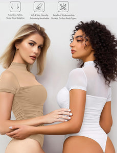 Avidlove Women's Short Sleeve Bodysuit Turtle Neck Body Suits Mesh Bodysuit Blouse Going Out Date Night Tops Nude