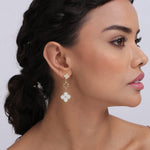 Load image into Gallery viewer, LeCalla 925 Sterlings silver Mother of Pearl Long Drop Earrings | 14K Gold-Plated CZ Three Clover Flower Drop Dangle Earring for Women
