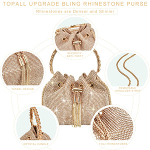 TOPALL Upgrade Rhinestone Evening Bag Bling Purse Sparkly Diamond Silver Clutch Purses for Women Party Club Wedding Prom (Medium)