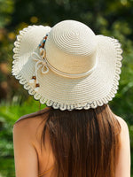 Load image into Gallery viewer, Verdusa Women&#39;s Scalloped Wide Brim Straw Sun Hats Boho Beaded Beach Hat Beige One-Size
