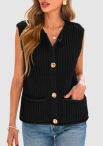 Load image into Gallery viewer, PRETTYGARDEN Women&#39;s Summer Sweaters Vest 2025 Sleeveless Button Down Cropped Pockets Chunky Knit Cardigan Trendy Tank Tops (Black,Medium)
