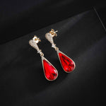 Load image into Gallery viewer, Austrian Crystal Teardrop Dangle Drop Earrings for Women 14K Gold Plated Hypoallergenic Jewelry Gift (Red)
