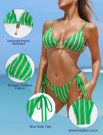 Load image into Gallery viewer, ZAFUL Green Crochet Beads Bikini Sets for Women Cheeky Two Piece Tropical Bathing Suits Striped Brazilian High Cut Knit Swimsuit for Vacation Resort Wear 2026
