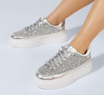 Load image into Gallery viewer, LUCKY STEP Platform Glitter Sneakers for Women Fashion Sparkly Bling Shiny Low Top Tennis Sneakers Faux Leather Casual Walking Shoes(Silver Glitter,10)
