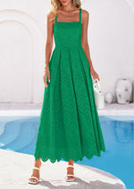 Load image into Gallery viewer, PRETTYGARDEN Womens Sleeveless Maxi Summer Dresses 2026 Hollow Out Eyelet Square Neck Ruffle Flowy Beach Vacation Sundress (Green,Medium)
