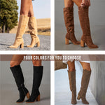Load image into Gallery viewer, Erocalli Brown Knee-High Boots Suede Boots Fall Boot For Women Chunky Block High Heel Slouchy Boot Round Toe Side Zipper

