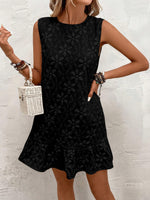 Load image into Gallery viewer, SOLY HUX Women&#39;s Ruffle Hem Sleeveless Tank Dress Round Neck Casual Jacquard Hem Smock Summer Mini Dresses Plain Black
