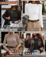 Load image into Gallery viewer, Ficerd 3 Pack Women's Ribbed Long Sleeve Tops, Crew Neck Slim Fit Knit Undershirts Basic Casual Stretch Layering Tee Shirts(Black, Khaki, White,Medium)
