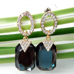 Load image into Gallery viewer, Navachi 18k Gold Plated White Crystal Grey Square Zircon Dangle Az1715e Stud Earrings
