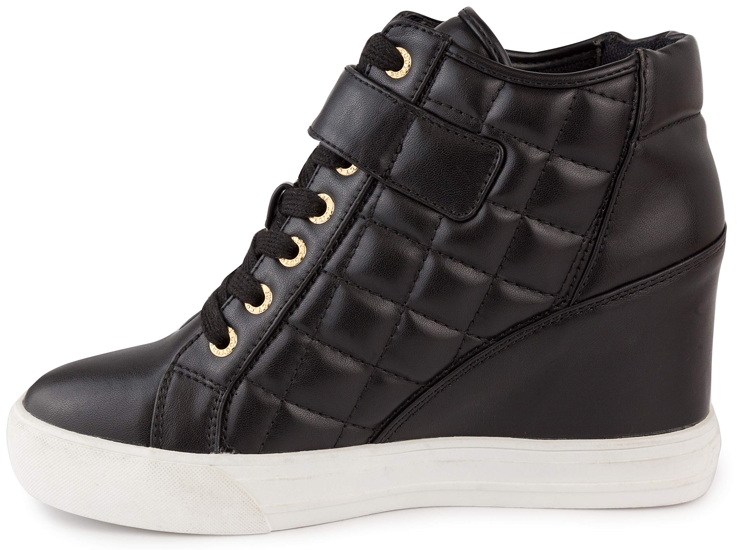 Juicy Couture Womens Wedge Sneakers High Top Womens Sneakers with Wedge, Wedgies Sneakers for Women-Journey 8 Black