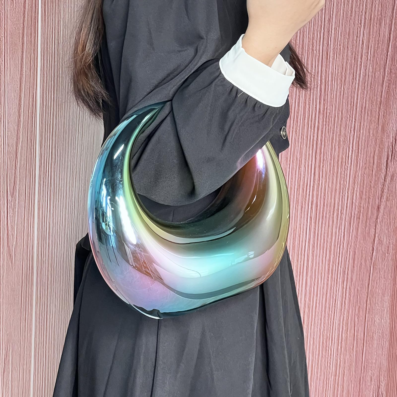 YYW Acrylic Evening Clutch Purse Moon Shape Unique Transparent Evening Handbag