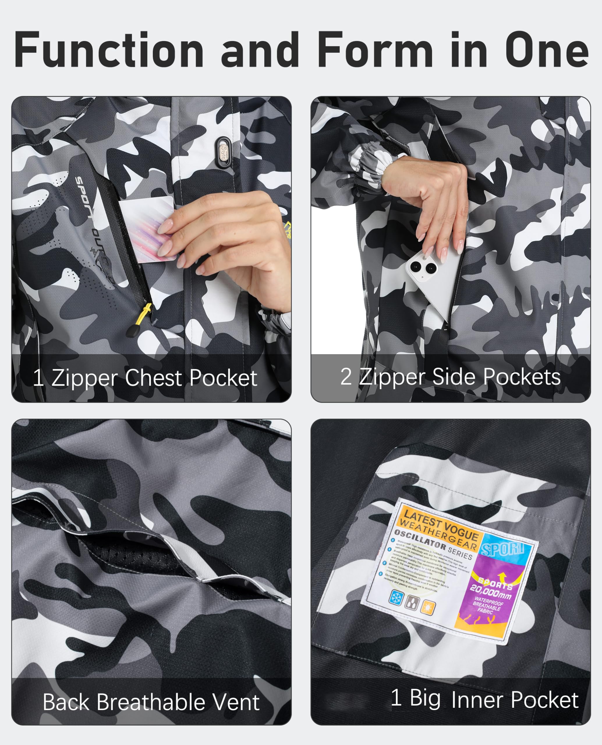 MAGCOMSEN Womens Black Camo Jacket 3 in 1 Snow Jacket Waterproof Insulated Snow Coats Ladies Jacket Coats Outdoors Black Camo M