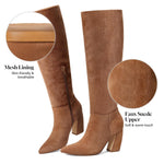 Load image into Gallery viewer, CYNLLIO Suede Brown Knee High Boots for Women Tall Wide Calf Tan Boots Fall Long Boot 3.35" Chunky Heeled Pointed Toe Botas de Mujer Elegantes Size 8.5

