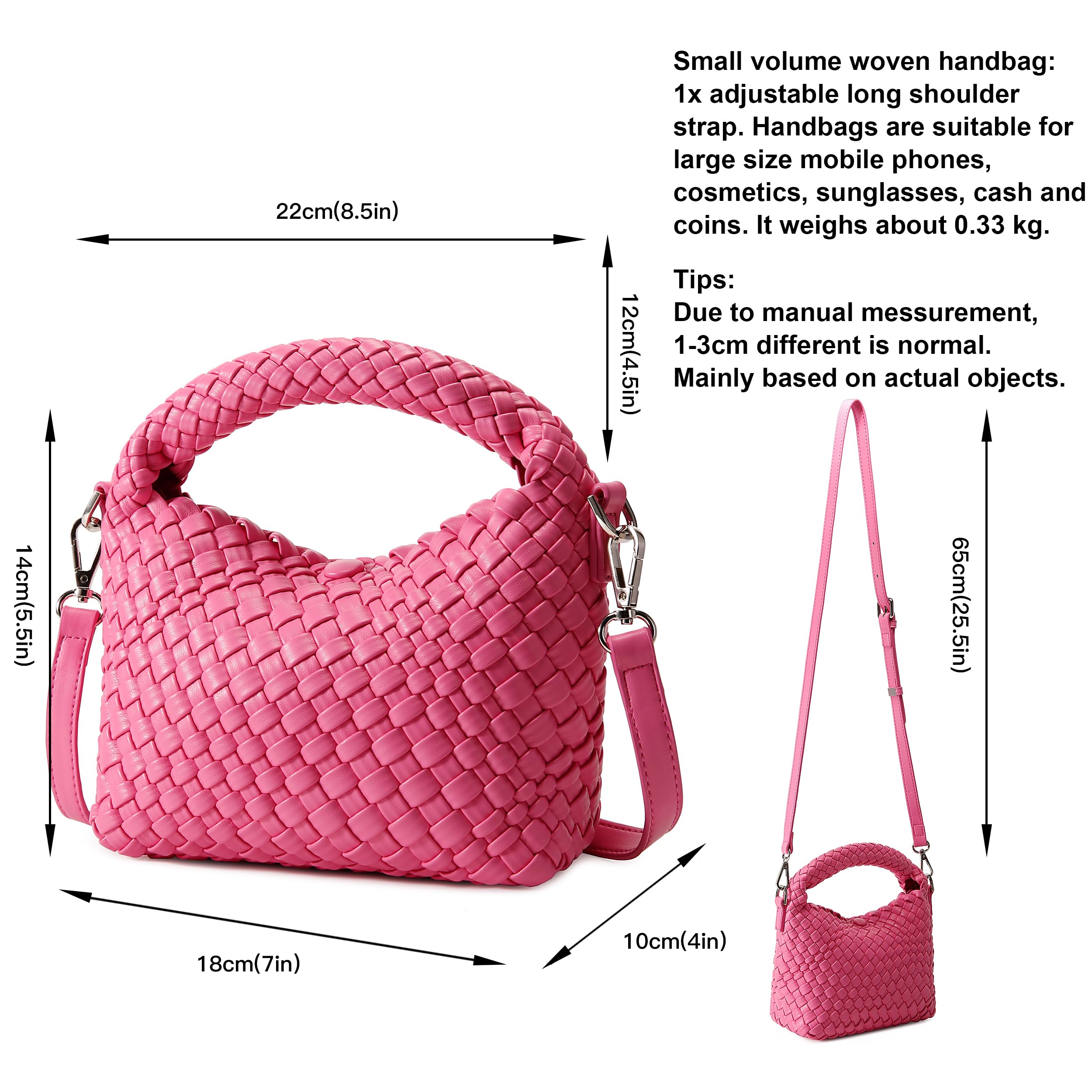 Fashion Small Woven Bag for Women, Handmade MINI HOBO Tote Bag Crossbody Handbag Travel Summer Beach Bag