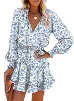 Load image into Gallery viewer, Dokotoo Fall Dresses for Women Casual Sexy Deep V Neck Ruffle Chiffon Floral Print Easter Dress Western Outfit Long Sleeve Elegant Empire Waist Flowy Mini Short Skirt Sun Dresses Party 2025 Medium
