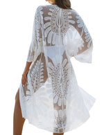 Load image into Gallery viewer, Blooming Jelly Womens Bathing Suit Cover Up 3/4 Sleeve Mesh Swimsuit Coverup Long Floral Beach Lace Kimono Summer Cardigan (One Size, White)

