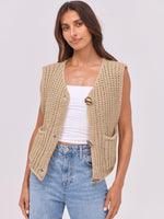 Load image into Gallery viewer, ANRABESS Women Chunky Knit Sweater Vest Button Down Casual Sleeveless Cardigan with Pockets Spring Trendy Outfits 2025 Khaki Small
