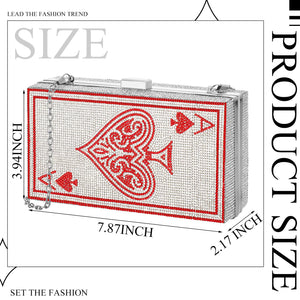 Trnayi Women Poker Card Evening Clutch Rhinestone Purse Casino Vegas Novelty Purse Queen Hearts Bags Playing Cards Gift(Silver, Ace of Hearts)