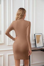 Load image into Gallery viewer, VICHYIE Women Dress Mock Neck Bodycon Ribbed Long Sleeve Fall Mini Khaki M
