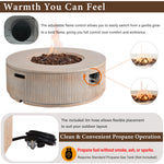 Load image into Gallery viewer, Merax 38.19'' MGO Propane Outdoor Fire Pit with Vertical Stripe Design, 50000 BTU Round Fire Pit Table with Steel Burner, Adjustable Flame Control, Lava Rocks &amp; Rain Cover for Patio&amp;Backyard, Brown
