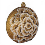 Load image into Gallery viewer, Boutique De FGG Round Flower Clutch Purse Women Rose Crystal Evening Bag Party Floral Rhinestone Clutch Wedding Handbag,Mini,Gold
