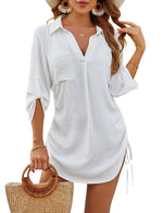 Load image into Gallery viewer, Blooming Jelly Womens Bathing Suit Cover Up Swimsuit Coverup Beach Dress Bikini Drawstring Swimwear Cover ups(Medium, White)
