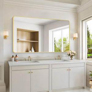 CIVENO 55"x36" Gold Bathroom Mirror, Large Rectangle Mirror, Rectangular Wall Mirror, Rounded Corner Vanity Mirror with Aluminum Metal Frame for Bathroom Bedroom Living Room