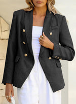 Load image into Gallery viewer, Happy Sailed Double Breasted Tweed Blazers for Women Slim Fitted Professional Lapel Collar Office Blazer Jackets Fall Long Sleeve Open Front Business Suits for Work Black Medium
