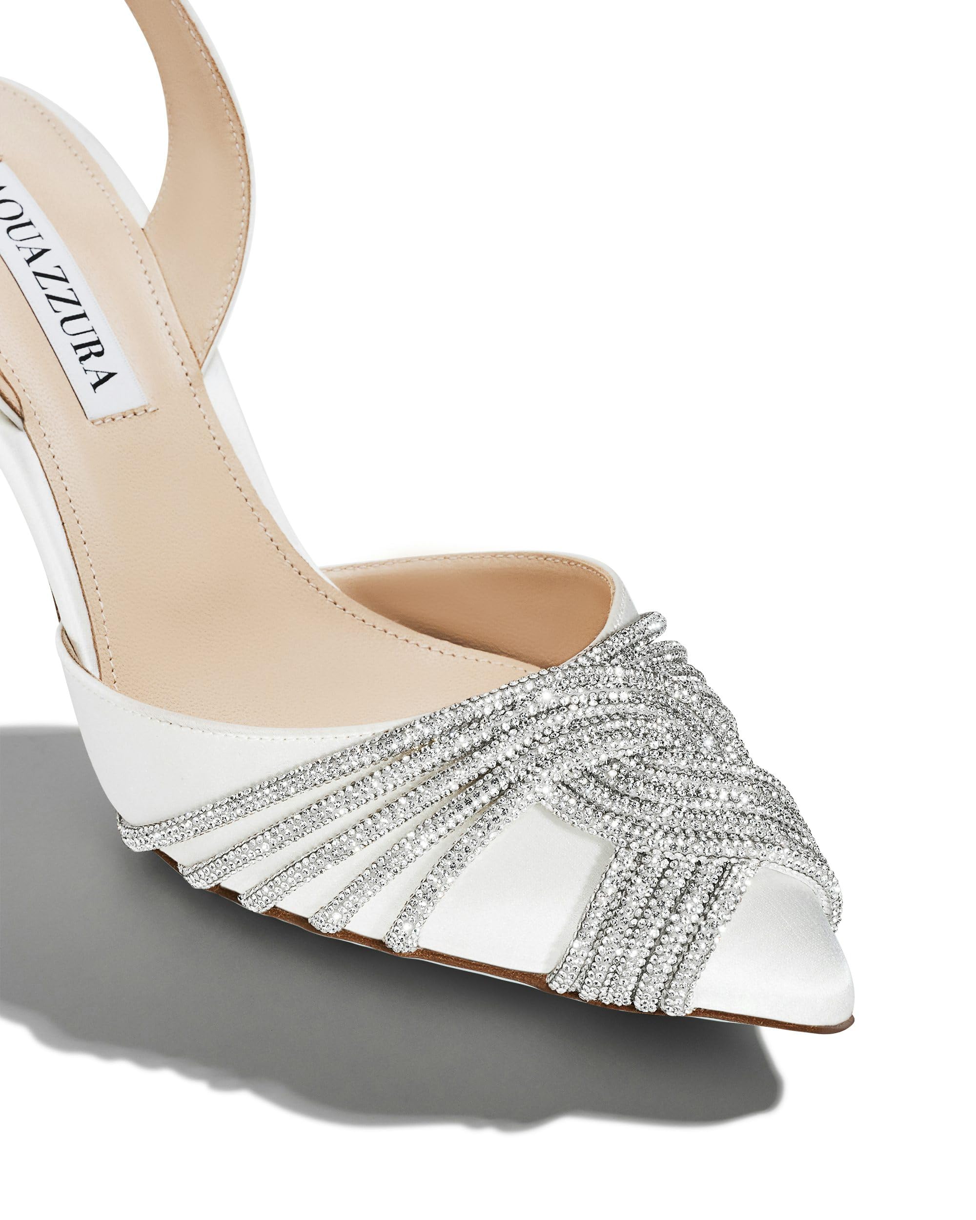 Aquazzura Gatsby Sling Satin 75, White, 7
