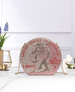 Load image into Gallery viewer, Covelin Women&#39;s Dollar Coin Handbag Rhinestone Purse Evening Clutch Bag Pink
