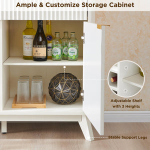 OKD Fluted Wine Bar Cabinet for Liquor, 60" Modern Coffee Bar Cabinet w/Wine & Glass Rack, Large Buffet Sideboard w/ 3 Storage Drawers & Adjustable Shelves for Home, Dining Room, Kitchen, Solid White