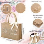 Load image into Gallery viewer, Silkfly Wedding Bride Bag Natural Jute Tote with Ribbon Bride Gift Bag with Handle for Shower(Gold Edges,Bride)
