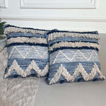 Load image into Gallery viewer, Chardin home Montego Farmhouse Decorative Throw Pillow Covers (Set of 2). Boho Soft Warm Cotton Woven Square Pillow Cover 18x18 for Couch Sofa Bedroom, Blue/Off-White
