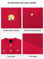 Load image into Gallery viewer, M.Infisavo 2025 Women Tweed Jacket Cropped Blazers Fall Winter Elegant Round Neck Pockets Business Casual Outfit, Red, Medium
