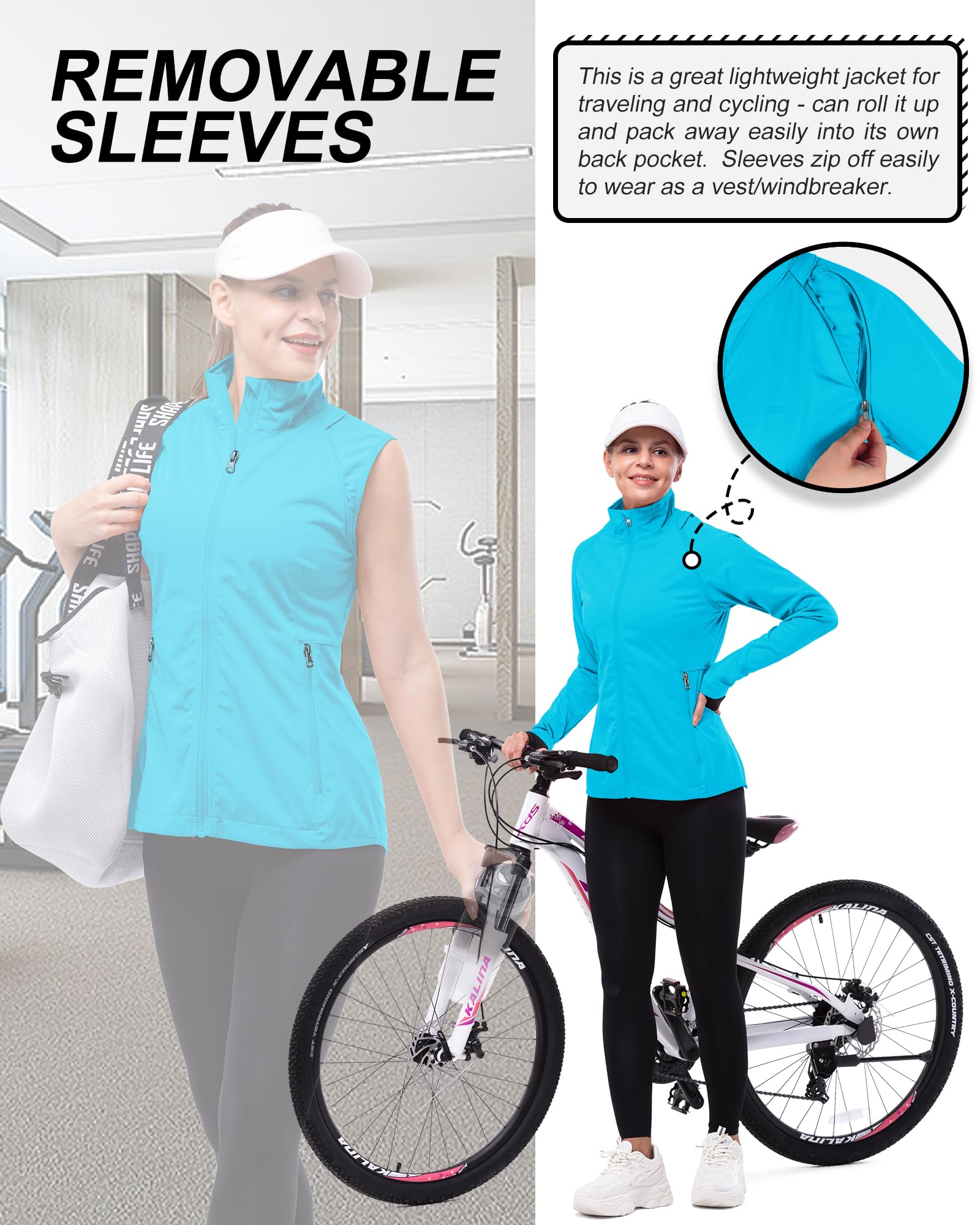 33,000ft Women's Zip Up Lightweight Athletic Workout Yoga Cycling Track Running Jacket Waterproof Windproof Reflective
