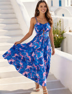 Load image into Gallery viewer, GRACE KARIN 2026 Women's Spaghetti Vacation Sundress Summer Beach Flowy Boho Floral Maxi Dresses with Pockets Blue Pink Floral M
