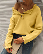 Load image into Gallery viewer, BTFBM Womens Sweaters Fall Winter Clothes 2025 Long Sleeve Button Down Ruffle Crew Neck Casual Knitted Pullover Tops(Solid Yellow, Small)
