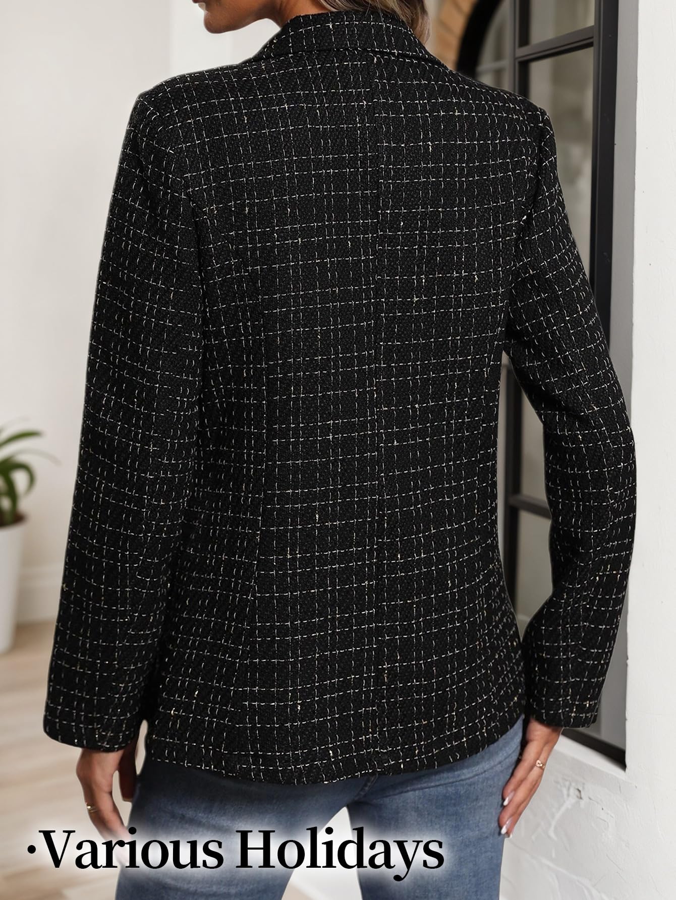 Mina Self Blazers for Women 2025 Black Fall Business Casual Womens Blazer Holiday Party Outfits Plaid Houndstooth Work Casual Trendy Women's Suits Funeral Jackets Suit Clothes Vacation Fashion Jacket