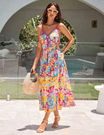 Load image into Gallery viewer, GRACE KARIN 2026 Women's Spaghetti Vacation Sundress Summer Beach Flowy Boho Floral Maxi Dresses with Pockets Orange White Floral M
