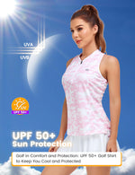 Load image into Gallery viewer, MoFiz Women&#39;s Golf Polo Tennis Shirt Sleeveless Racerback UPF 50+ 1/4 Zip Collarless Quick-Dry Lightweight Athletic Tank Top for Workout Running Sports Pink Camo Print M
