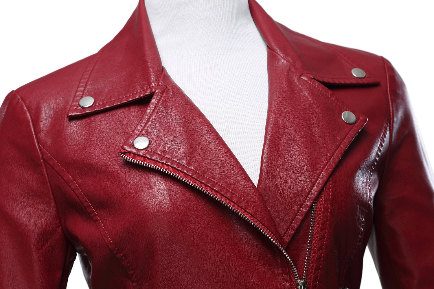 Tanming Women's Faux Leather Moto Biker Short Coat Jacket (WineRed-M)