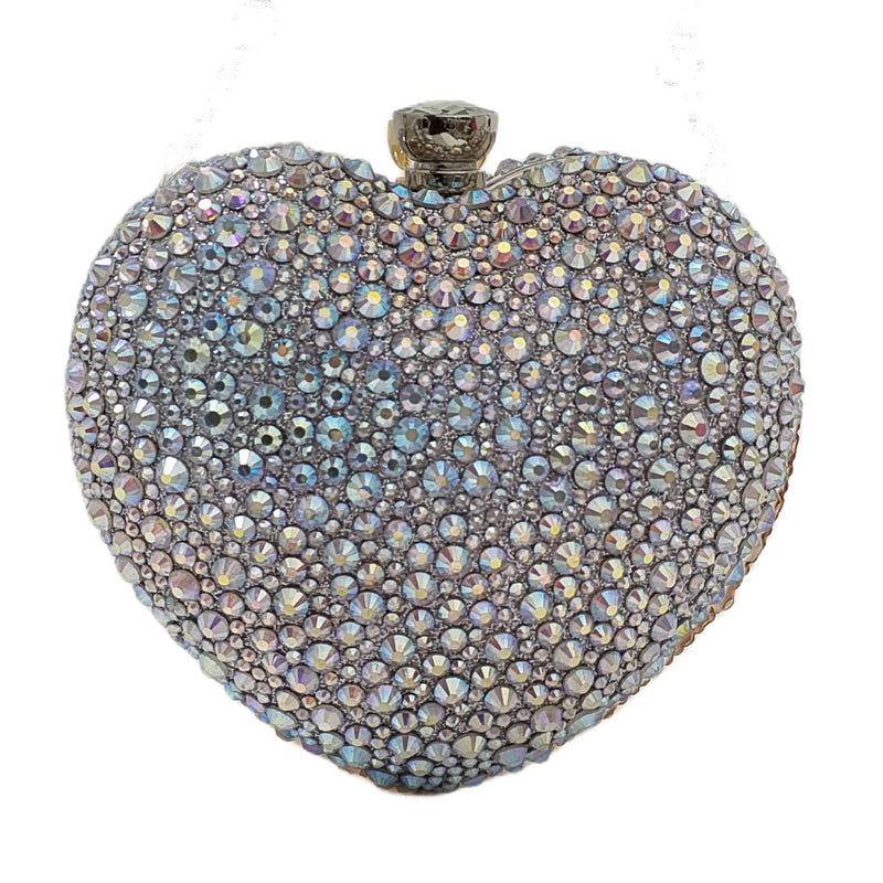 Cute Heart Shape Clutch Purse Mini Love Heart Rhinestone Wedding Handbag Party Women Purse(Silver)